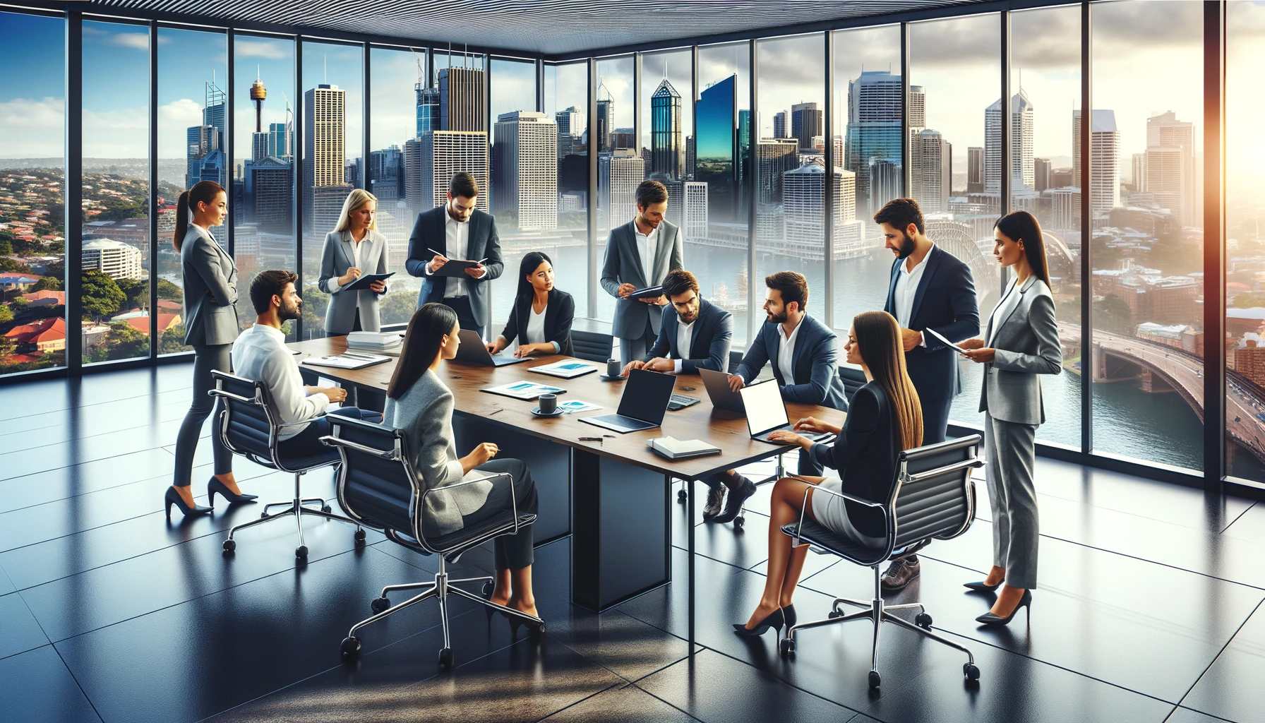 Image showing a team working together with Sydney city as the backdrop